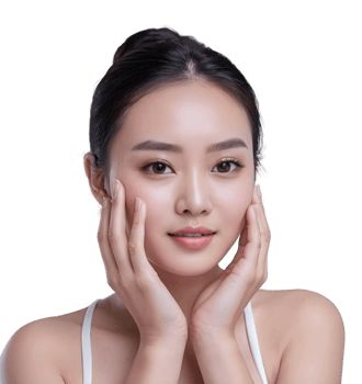 AI generated The fresh-looking Asian lady has radiant and smooth skin, her hand gently touching her face. png