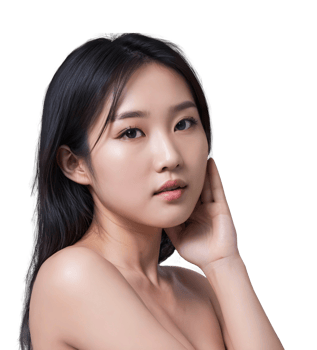 AI generated The fresh-looking Asian lady has radiant and smooth skin, her hand gently touching her face. png
