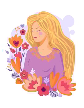 vector  blonde   hair girl  ,flat cartoon style,minimalism, poster