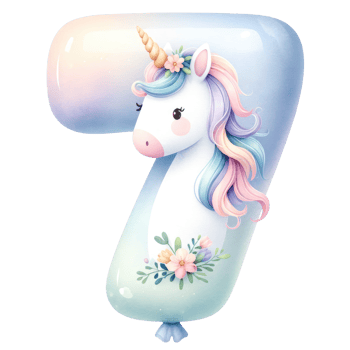 AI generated Pastel Unicorn Number Seven with Floral Decor png