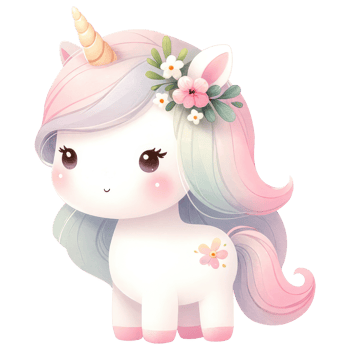 AI generated Cute Unicorn Character with Flower Wreath png