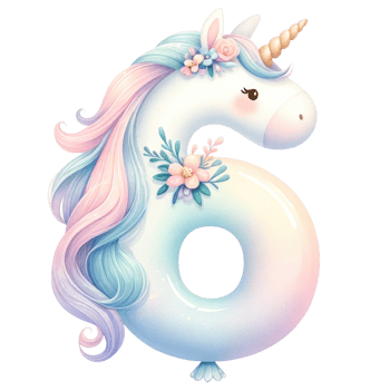 AI generated Pastel Unicorn Number Six with Floral Decor png