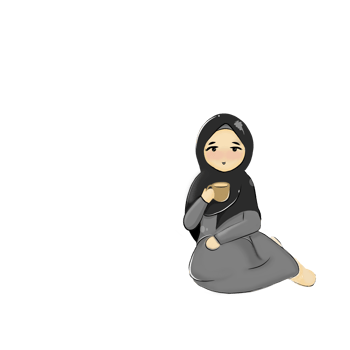 Relaxed Hijab Girl Sitting and Drinking Coffee in Chibi Style png