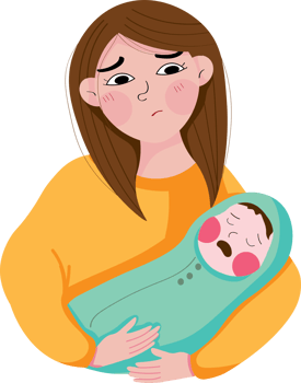 Sad Mother Experiencing Baby Blues After Childbirth png