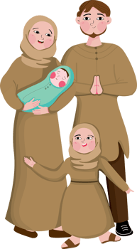 Ramadan kareem mubarak happy moslem family celebrating eid al fitr to all muslim, with kids children and parents png