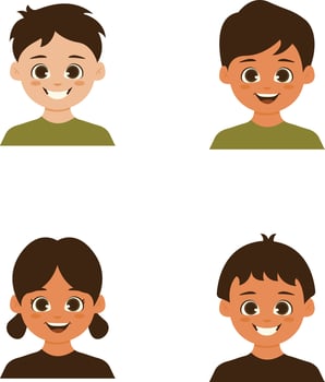 Set of Different Children Avatars. Flat Cartoon Style. vector
