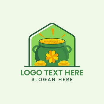 Flat Logo Design Pot Of Gold St. patrick's day treasure with coins Vector illustration