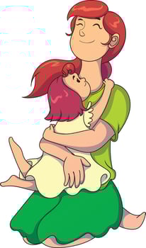 mother hugging her little daughter vector