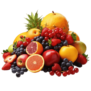 AI generated Fresh summer fruits with apple, grapes, berries, pear and apricot. on transparent Background PNG
