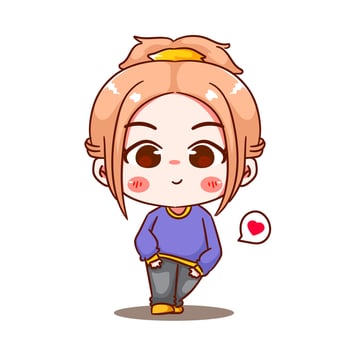Cute girl cartoon character. Korean style fashion. People expression concept design. Chibi vector illustration. Isolated white background