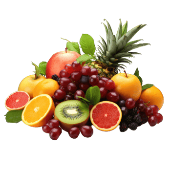 AI generated Fresh summer fruits with apple, grapes, berries, pear and apricot. on transparent background PNG