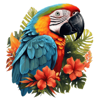 AI generated Colorful portrait of Amazon red macaw parrot against jungle. Side view of wild ara parrot head on green background. Wildlife and rainforest exotic tropical birds as popular pet breeds png