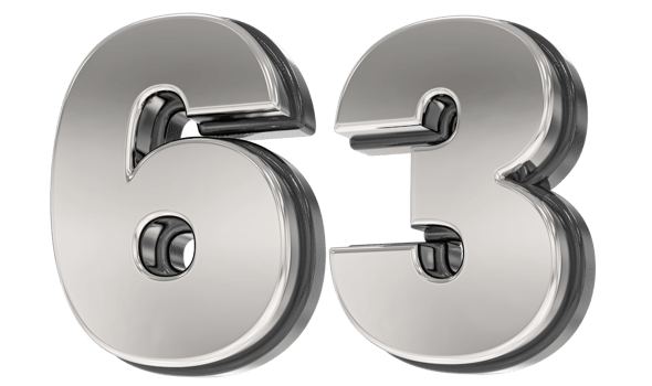63 Number Silver And Black 3D Render png
