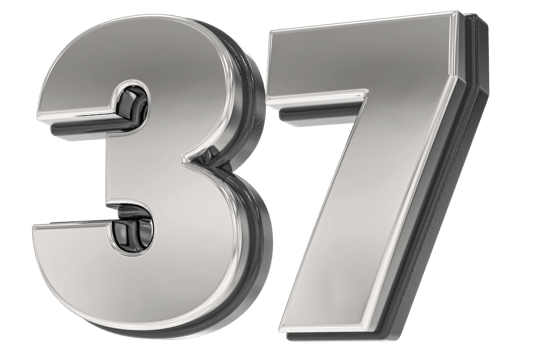 37 Number Silver And Black 3D Render png