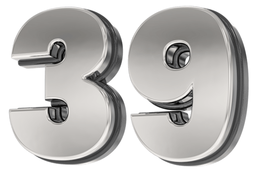 39 Number Silver And Black 3D Render png