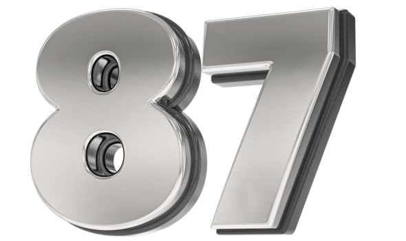 87 Number Silver And Black 3D Render png