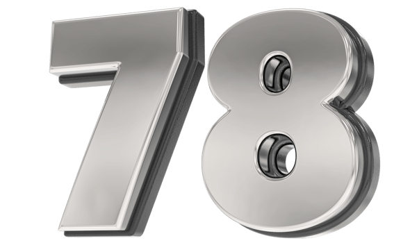 78 Number Silver And Black 3D Render png