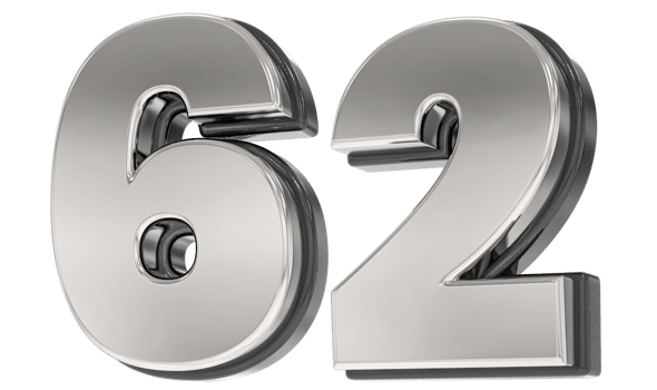 62 Number Silver And Black 3D Render png