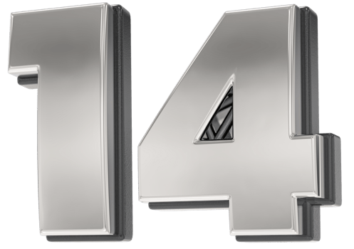 14 Number Silver And Black 3D Render png