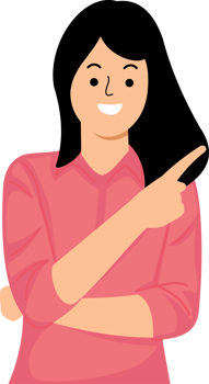 young woman with hands fingers direct up empty space background png