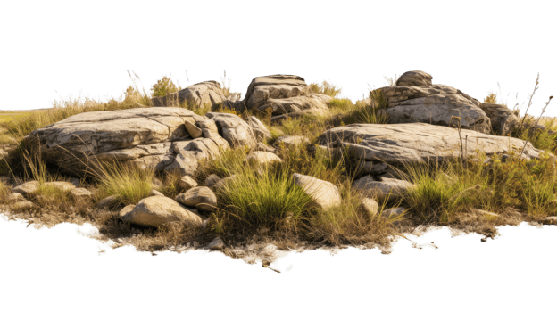 Savanna grass fields meadow with rocks png