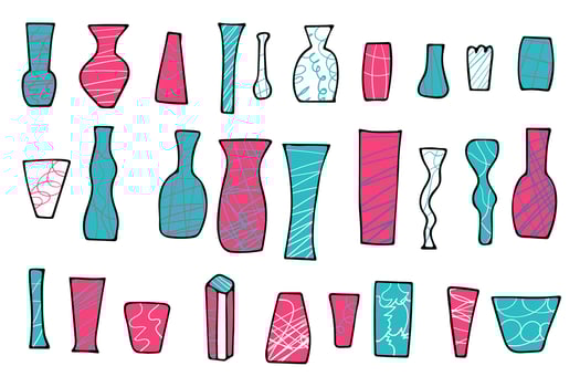 Set of vector flowers vaves in doodle style.