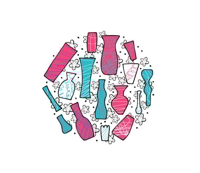 Set of vector flowers vaves in doodle style.
