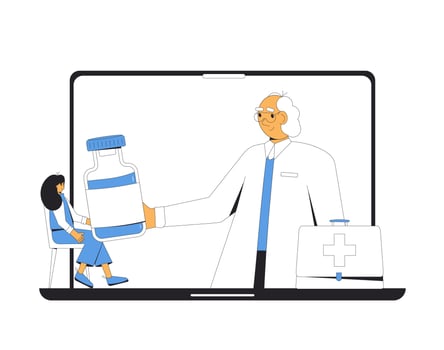 Online medical consultation. Telemedicine. Doctor distant advise. Health care by internet. Healthcare services. vector