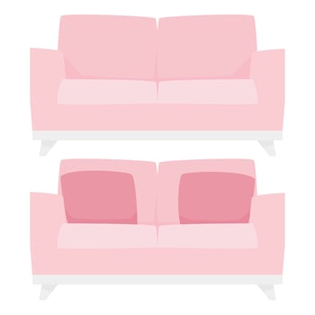 Set of pink fashionable modern sofas with and without cushions vector