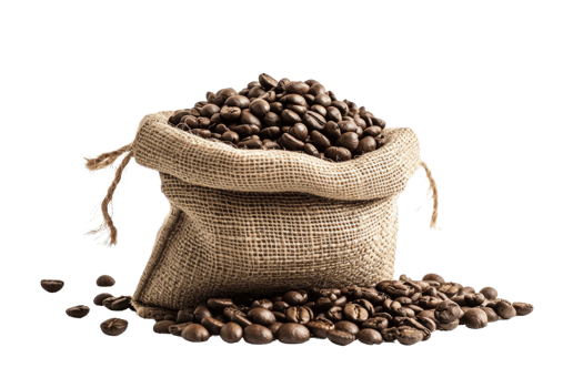 AI generated coffee beans in the sack isolated on transparent background png