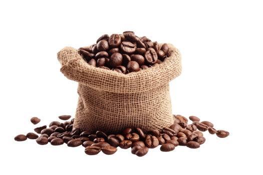 AI generated coffee beans in the sack isolated on transparent background png