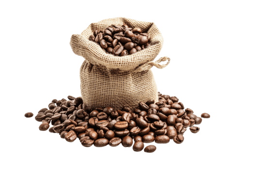 AI generated coffee beans in the sack isolated on transparent background png