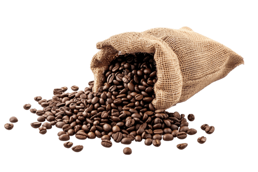 AI generated coffee beans in the sack isolated on transparent background png