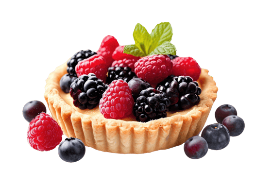 AI generated Sweet tartlet with raspberries and blueberries isolated on transparent background png