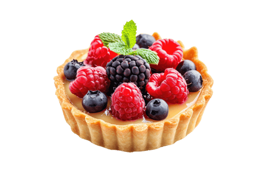 AI generated Sweet tartlet with raspberries and blueberries isolated on transparent background png