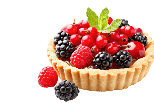 AI generated Sweet tartlet with raspberries and blueberries isolated on transparent background png