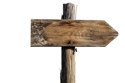 AI generated wooden direction signs with poles, isolated on white or transparent background png