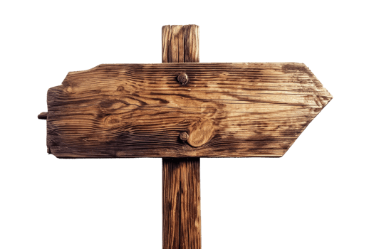 AI generated wooden direction signs with poles, isolated on white or transparent background png
