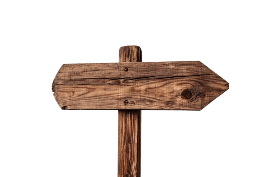 AI generated wooden direction signs with poles, isolated on white or transparent background png