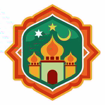 Elaborate, balanced pattern influenced by Islamic motifs, showcasing geometric shapes, clean white backdrop, ideal as emblem or insignia vector