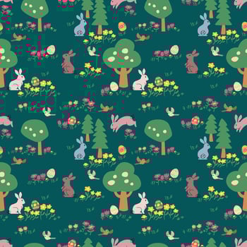 EASTER THEMES BUNNY AND EGG IN THE GREEN NATURE SEAMLESS PATTERN vector