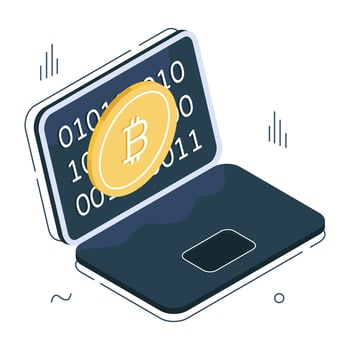 Editable design icon of online bitcoin vector
