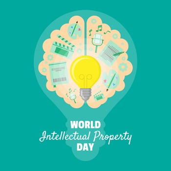 World Intellectual Property Day poster with brain that contains intellectual property vector
