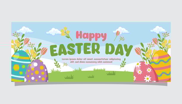 Flat easter horizontal banner template vector