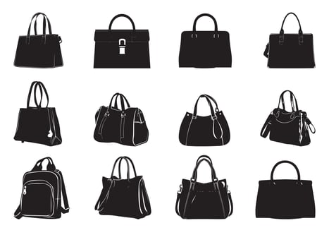 Ladies handbag icon set. Black and white illustration of women handbag vector