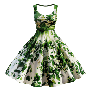 AI generated Floral patterned retro green dress isolated on transparent background png