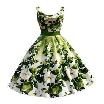 AI generated Floral patterned retro green dress isolated on transparent background png