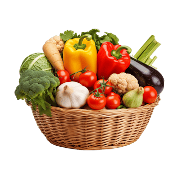 AI generated Vegetables in wooden bowl isolated on transparent background png