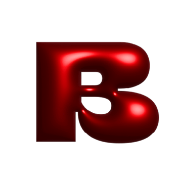 Red metal shiny reflective letter B 3D illustration png