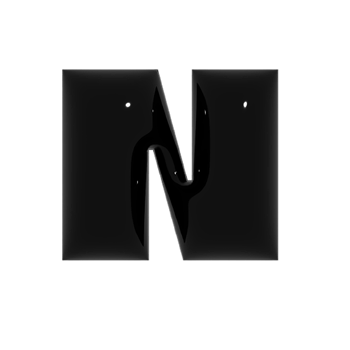 Black metal shiny reflective letter N 3D illustration png